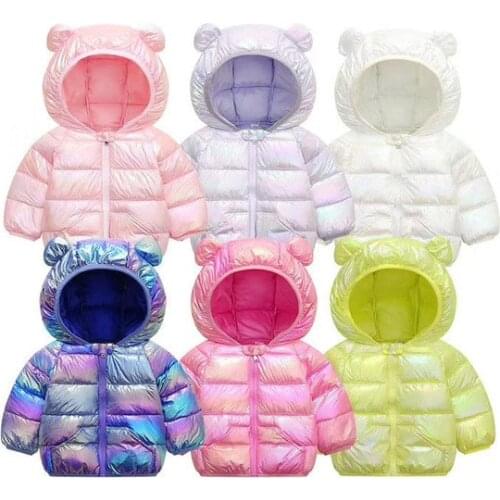 2020 Winter New Toddler Kids Jacket Childrens Cartoon Hooded Down Cotton Jacket Bright Surface Warm Thicken Coat for Girls Boys