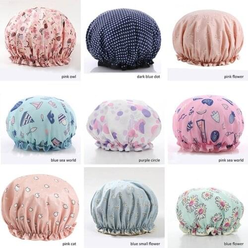 1Pcs Bath Hat Waterproof Shower Hair Cover Thick Shower Caps Double Layer Bathroom Women Supplies elastic band cap