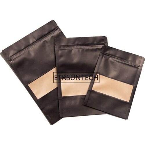 1000Pcs/Lot Matt Black Stand up Paper Frosted Window Bag Snack Cookie Tea Coffee Packaging Bag Doypack Paper Gift Window Pouches