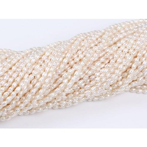 2.5-3mm Small Size White Cultured Freshwater Pearl Strand Rice Shape Beads For Jewelry Making