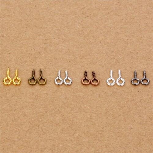 200PCS Screw Threaded 6Colors Clasps Hooks Small Tiny Mini Eye Pins Eyepins Hooks Eyelets Screws Jewelry Findings 4x8mm