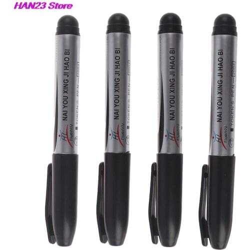 4pcs Black Permanent Oil Marker Pen Token Pens for Paper Metal Glass Marking Pen Office School Supplies Large Capacity Pen