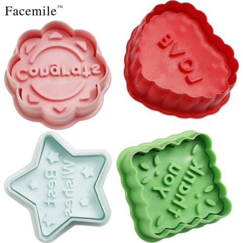 4pcs/set Cookie Plunger Cutter Fondant Cake Molds Diy Plastic Pastry Stamp Stencil for Valentines Day 03070