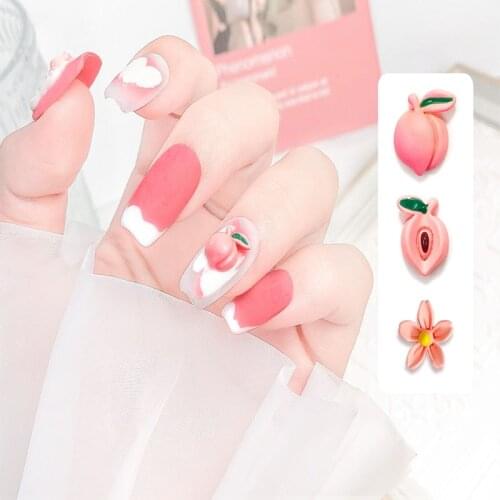5Pcs Nail Art Rhinestones Pink Peach Flower Resin Stones For Acrylic Nails Cute Fruit Luxury Charms For Nail Art Decoration