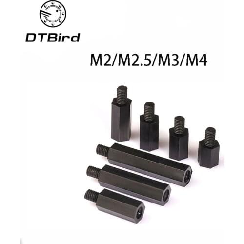 50Pcs M2*L+5mm M2.5/M3/M4*L+6mm Thread Black Spacing Screw Plastic For PCB Motherboard Fixed Nylon Standoff Spacer Pillar