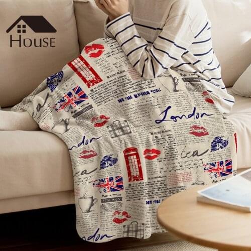 BIGHOUSES Throw Blanket London Newspaper Warm Microfiber Blanket Flannel Blanket