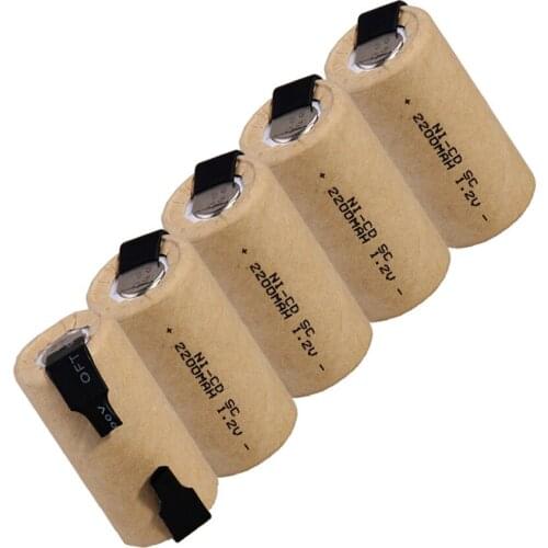 5 pcs SC battery 1.2V SUBC batteries rechargeable high drain 2200mah with tabs color random