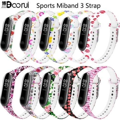BOORUI Mi band 3 Strap Silicone Varied Flowers printing pulsera miband 3 strap correa fashional sport wrist strap for xiaomi mi3