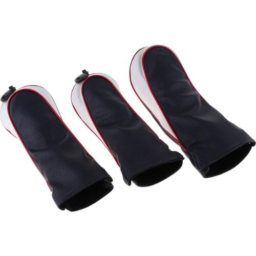 3 Pieces PU Golf Wood Head Cover Club Head Protectors 1 3 5 Driver Fairway and Hybrid Head Covers Black