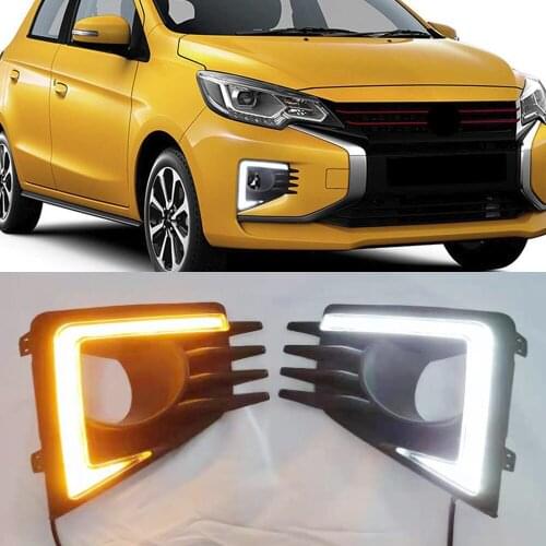 CSCSNL 1Pair Car DRL Lamp LED Daytime Running Light For Mitsubishi Mirage 2020 2021 Dynamic Yellow Turn Signal Function 12V