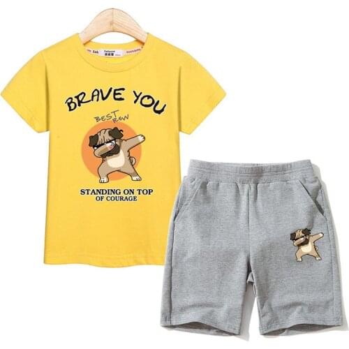 Children fashion outfits pug pose t-shirt +shorts kids clothes boys girl sets 2 piece Packing dabbing costume summer cotton suit