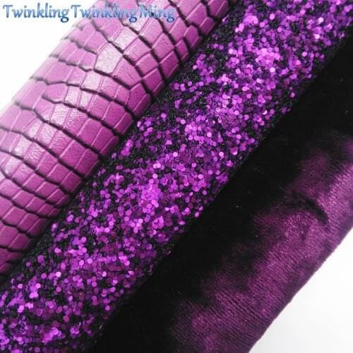 PURPLE Glitter Fabric, Velvet Fabric, Faux Leather Fabric, Crocodile Synthetic Leather For Bows A4 8"x11" Twinkling Ming XM151