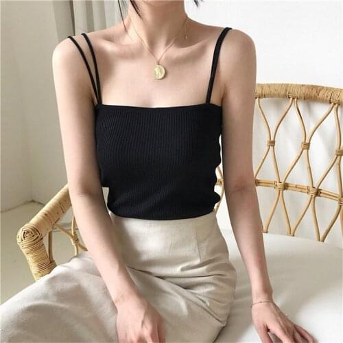 GGRIGHT 2021 Summer Knit Crop Top Casual White Women Sleeveless Backless Sexy Knitted Black T Shirts Slash Neck Tank Top Basic
