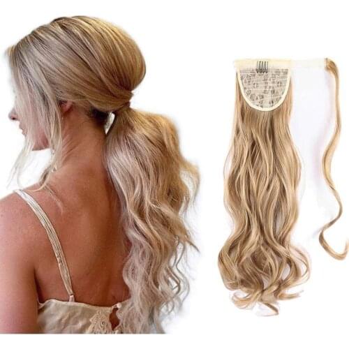 Long Silky Wave Ponytail Hair Extension Clip In Synthetic Pony Tail Heat Resistant Fake Hair Ponytail Extension wrap round