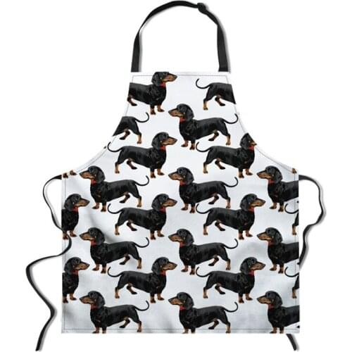 Cartoon Dachshund Print Couple Cooking Aprons Baking Cooking Restaurant Accessories Custom Logo Women Kitchen Apron Pinafore