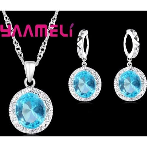 Round Cubic Zircon Earring Necklace Set 925 Sterling Silver Circel Earring Jewelry Sets For Wedding Party Jewelry