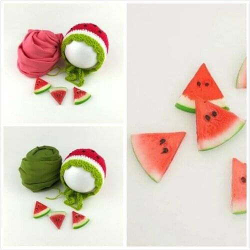 Newborn baby Watermelon hat fruits Themed clothes with wrap and 3 pieces watermelon photography props two choices