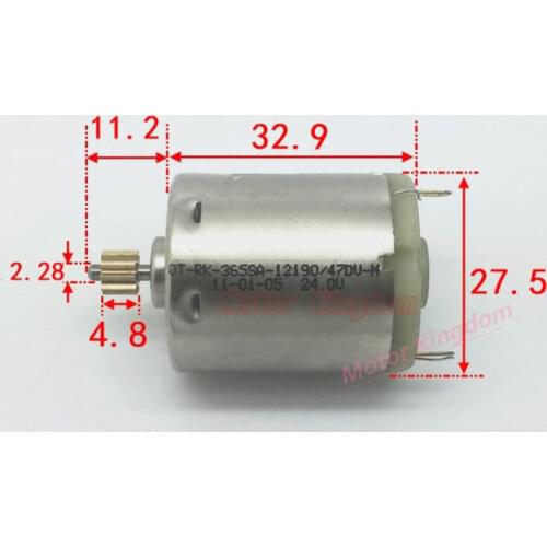OT-RK-365SA DC 12V 18V 24V 10000RPM Micro 27mm Round Carbon Brush Motor w/ 10T Copper Gear DIY Toy Hobby Model