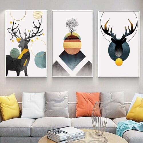 Nordic Abstract Geometric Deer Canvas Painting Posters and Prints Gallery Wall Art Pictures for Living Room Interior Home Decor