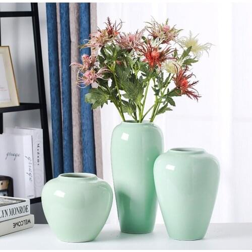 Simple Modern Green Table Flower Pot Ceramic Vase Home Accessories Decoration Decorative Living Room Dining