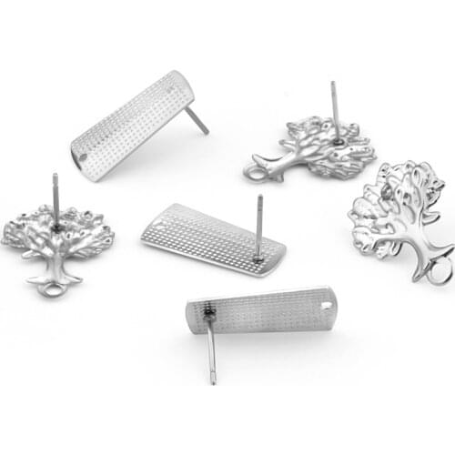 30pcs/lot Stainless Steel Earring Studs Blank Post Base Pins With Earring Plug Findings Ear Hanger 20mm For DIY Jewelry Making