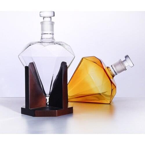 850ml Classical Diamond Type Wine Pourer With Wooden Stand Glass Diamond Type Vodka Container Gift Tableware Bar Wine Set