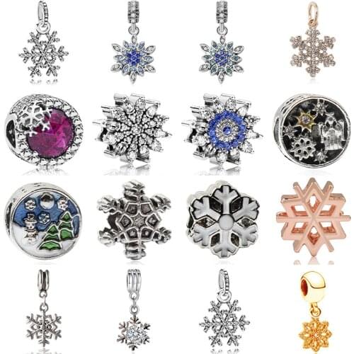 Christmas snowflake winter pendant charms fashion jewelry diy bead bangle for women gift fit pandora bracelet accessories