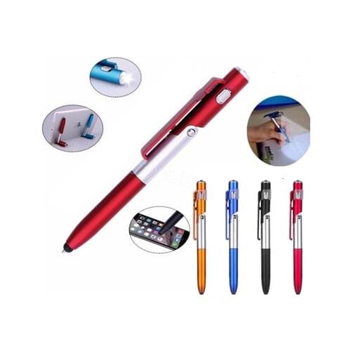1Pc 4 In1 Ballpoint Pen Folding Mobile Phone Holder/ LED Light/ Capacitive Touch Screen Roll Ball Pen Writing Tool Office Supply