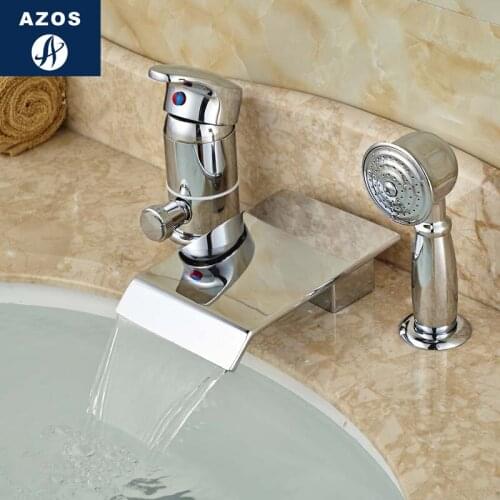 Azos Split Bathtub Faucet Waterfall Mixing Valve Brass Chrome Cold and Hot Switch Two Function Northern Europe Pressurized Batht