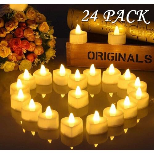 24Pcs Heart Shape LED Tea Lights Candles Mini Flameless Electronic Tealight Battery Operated Warm White Lighting Wedding Decor
