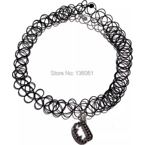 Vintage Vampire Teeth Black HENNA Tattoo Elastic Stretch Punk Retro Gothic Statement Choker Necklaces Jewelry Bijoux