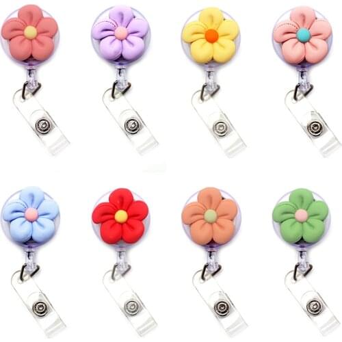 Candy Color Flowers Resin Retractable Badge Reel Nurse Doctor Student Exhibition ID Card Clips Badge Holder Stationery