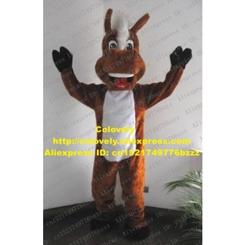 Vivid Brown Horse Mascot Costume Mascotte Steed Pony With White Belly Black Hoofs Smiling Face Adult Size No.1828 Free Ship