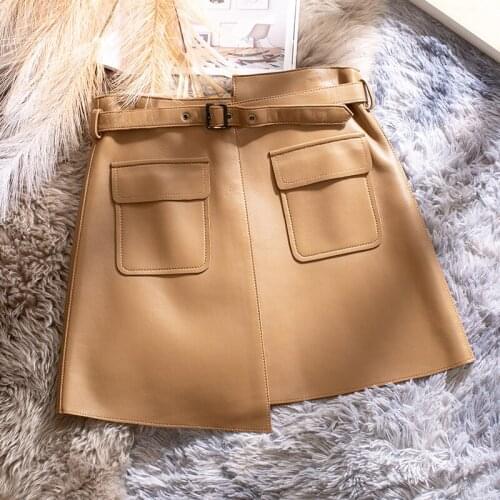 Womens Summer Skirts 2021 Genuine Sheepskin Leather Skirt Simple Female High Waist Skirts Slim Mini Skirt Vrouw Rokken Zjt2446