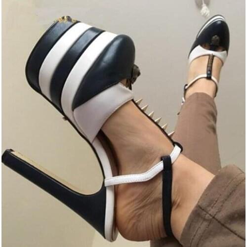 Carpaton Sheepskin Leather Summer Women Shoes High Heels Platform Party Wedding Sandals Women T-strap Super High Dress Shoe