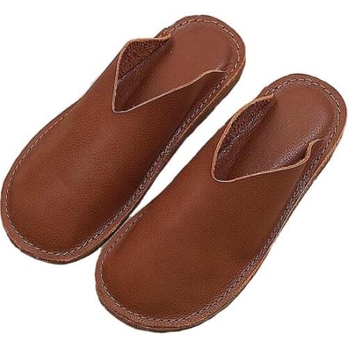 Indoor Slippers Women Genuine Cowhide Skin Upper and Insole Super Soft Feeling Comfortable Flat With High End Handmade Shoes New