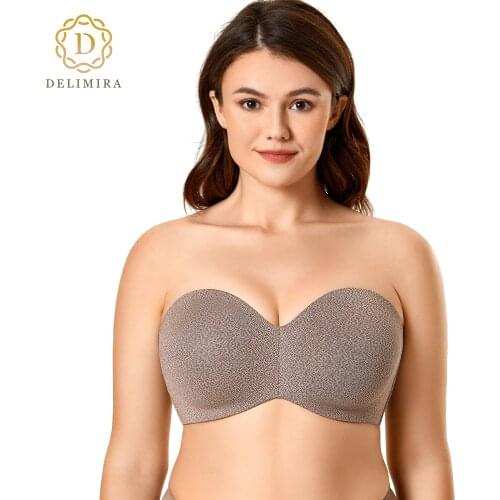 Delimira Womens Strapless Bra Unlined Underwire Minimizer Plus Size Support Anti-slip Silicone