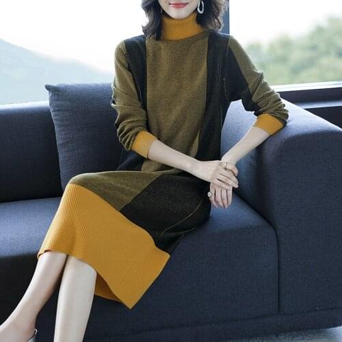 High Quality Women Turtleneck Cashmere Sweater Dress Pullovers Autumn Winter Elegant Lady Wool Sweater Dress Free Shipping