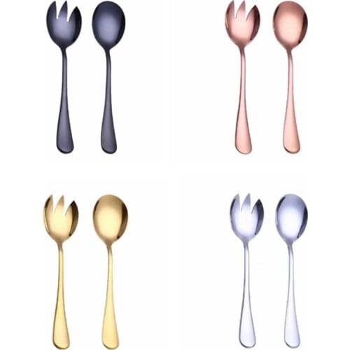 Gold Salad Spoon Pasta Fork 2PCS Salad Spoon Stainless Steel 2 In 1Cutlery Set Serving Spoon Set Colorful Unique Spoons