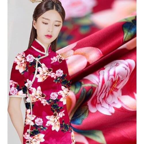 Natural 100% Mulberry Silk Spandex Stretch Satin Fabric 19mm Soft Cheongsam Dress Fabrics Wholesale Cloth Per Meter Material