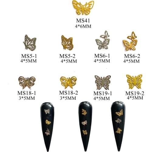 100pcs/bag Silver/Gold Butterfly Series non-adhesive Soft Metal Sticker Nail Art Decoration