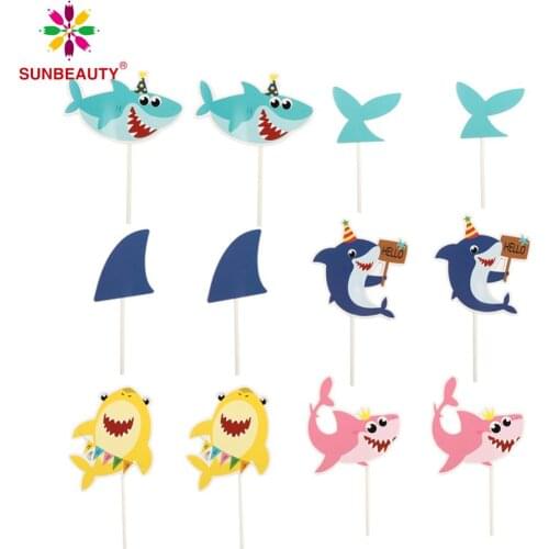 12pcs Cartoon Shark Cupcake Topper Kit Birthday Party Decorations Hanging Swirls For Baby Shower Kids Birthday Party Supplies