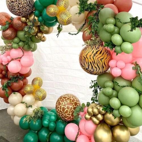 150pcs Green Balloon Arch Kit Garland Chrome Gold Animal Series 4D Ball Baby Shower Kids Wild One 1st Birthday Party Decoration