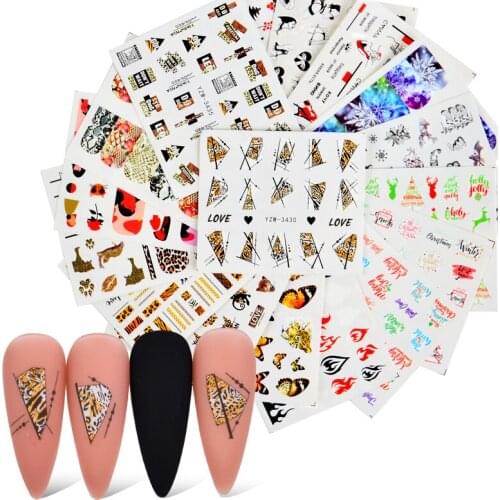 2021 New Arrival 3D Leopard Image Nail Decals Water Black Leaf Sliders Paper Nail Art Decor Gel Polish Sticker Manicure Foils