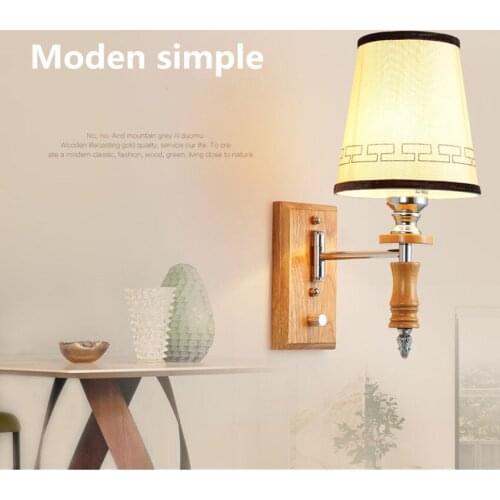 220v led modern simple bedroom living room book room single head wood Rocker Rotaing wall lamp fabric shade aisle wall light