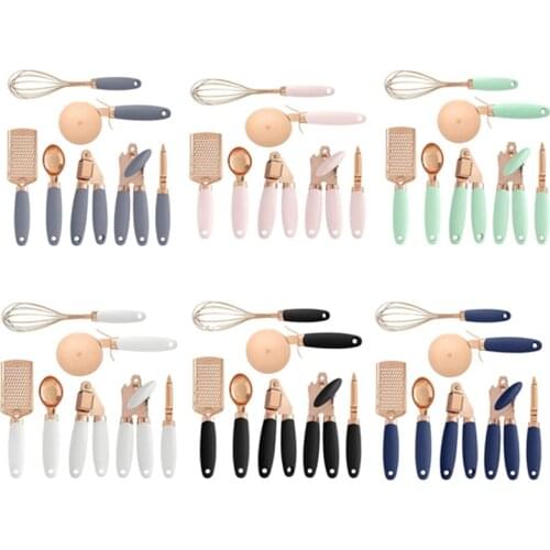 7Pcs Kitchen Gadget Set Kitchen Tools with Soft Handle Garlic Press Vegetable Peeler Pizza Cutter Ice Cream Spoon