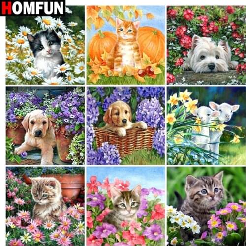 HOMFUN Diamond Embroidery DIY Diamond Painting Cross Stitch Kit "Dog cat landscape" 5D Needlework Diamond Home Decoration