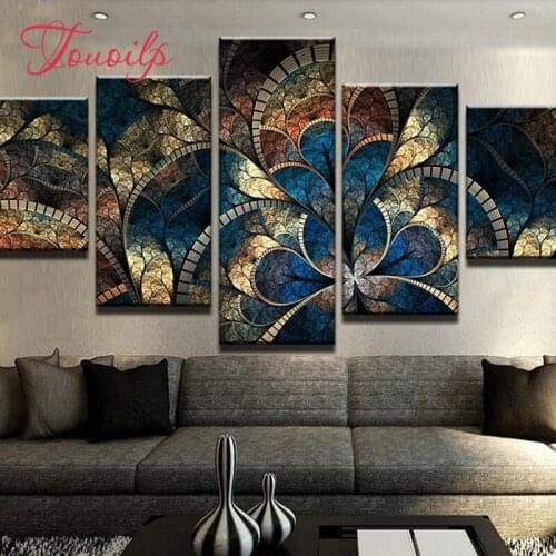 Touoilp diy diamond painting 5 Panel Fantasy Flowers For Living Room Home Decor 5d Diamond Embroidery Abstract Cross Stitch kits