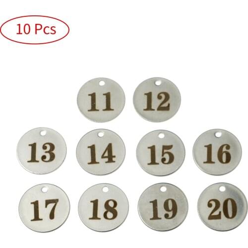 10Pcs Digital Number Card Pubs Restaurants Clubs Stainless Steel Number Tag Pendants 25mm Discs Table Numbers Locker Hand Card