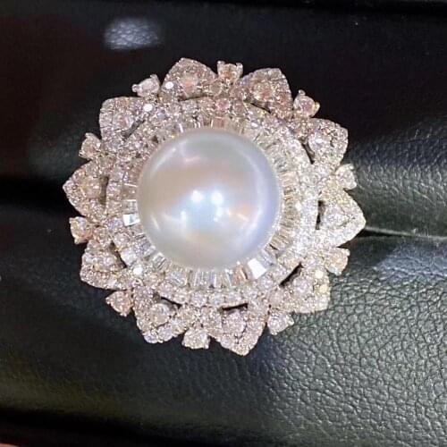 D327 Pearl Ring Fine Jewelry 925 Stelring Silver Natural 11-12mm Fresh Water White Pearls Females Rings